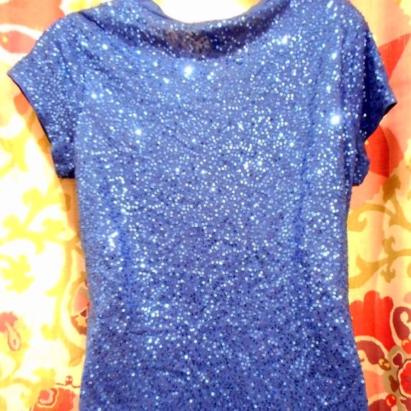 EXPRESS Dark Blue Sequin Cap Sleeve Cotton/Modal Top! Med - Picture 3 of 4